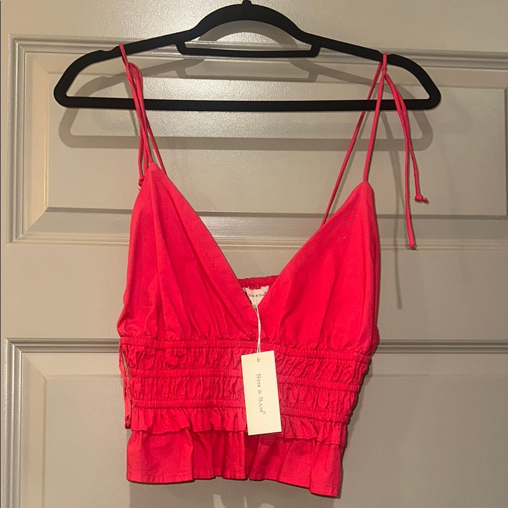Sim and Sam Pink Strappy Ruffle Top